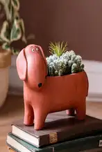 ダックスフンドデザインのセメント製花鉢【多肉植物用・バルコニー装飾】