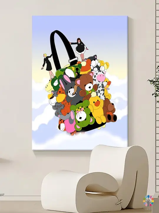 創造的な趣のリビングルーム装飾画【純手描き油彩・青空と白い雲・玄関や子供部屋に最適】