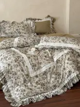 ヴィンテージ風全棉ダブルガーゼ寝具セット【しわ加工・花柄・ベッドカバー・シーツ・カバー付き】（セットアップ対応）