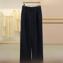 高腰ワイドレッグパンツ【不規則デザイン・フィット・レディース】（セットアップ対応）