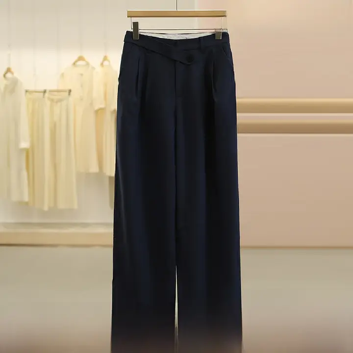 高腰ワイドレッグパンツ【不規則デザイン・フィット・レディース】（セットアップ対応）