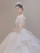 一字肩ドレス【高級感あるフレンチスタイル・妊婦対応・トレーン付き】
