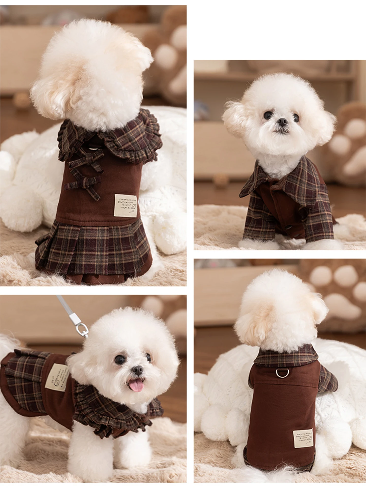 豆柴室内飼育に最適な秋冬犬服｜hipidogロミブラウン格子デザイン