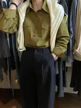 レトロなデザインの長袖シャツ【ダブルポケット・秋春用・ゆったりした厚手デザイン】