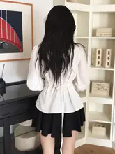 春の魅力！コットン製 ロングスリーブシャツ【ストレートフィット・リボン付き・女性用】