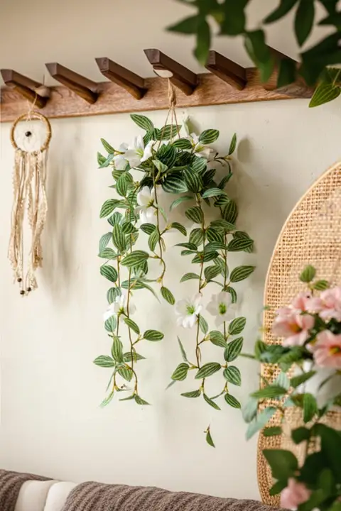 リアルなデコレーション！吊り下げ式の観葉植物【擬似の花・インテリア用】