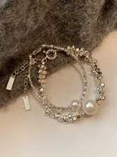 パール付きビンテージ風ブレスレット【重ね付け・上品なデザイン・冷淡スタイル】