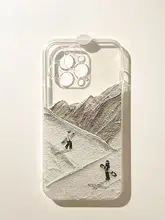 シンプルデザインのスノーマウンテン滑雪スマホケース【iPhone対応・透明シリコン・滑り止め機能】