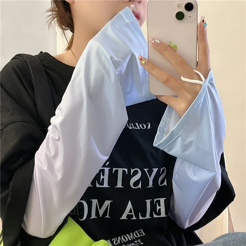 夏用グラデーションカラーの屋外用アームカバー：UVカットと通気性を備えた女性向けアウトドアグッズ