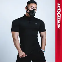 メンズ 速乾フィットネスTシャツ【短袖・ポロシャツスタイル・ジム用】