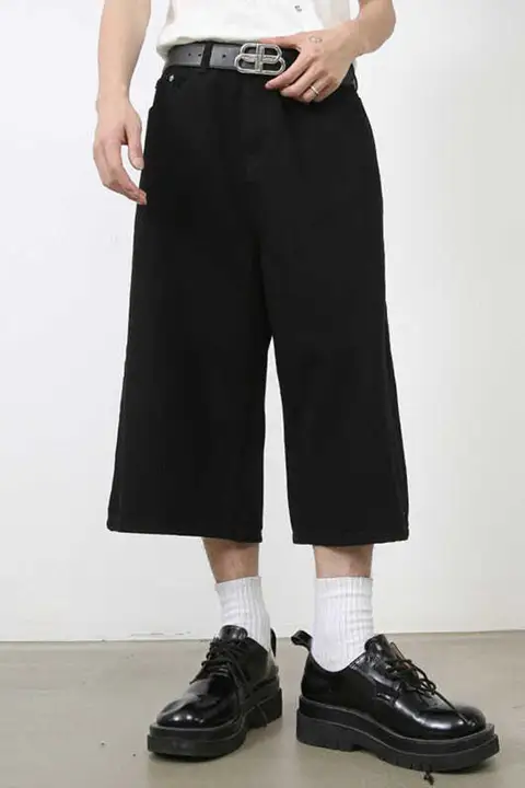 HBZ アメリカンビンテージデニムショートパンツ【ゆったりストレート・ワイドレッグ・ユニセックス・ストリートスタイル】