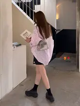 ピンクストライプの大きいサイズシャツ【春用・薄手・デザイン性あり・UVカット・カーディガン】