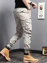 春秋用 カジュアルなメンズ機能性カーゴパンツ【スリムフィット・束脚デザイン】（セットアップ対応）
