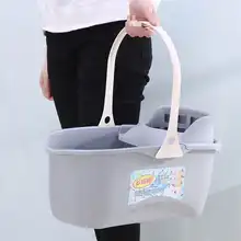 家庭用大容量洗車用モップバケツ【厚手プラスチック・水切りラック付き・長方形】