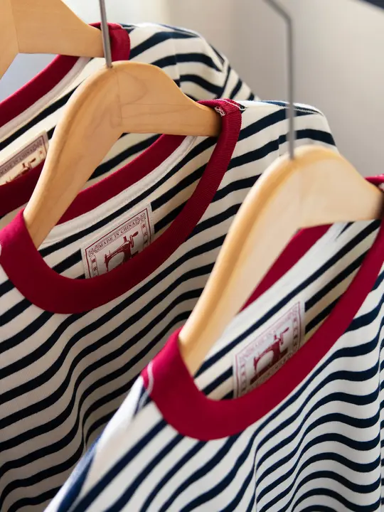 半袖Tシャツ ユニセックス ボーダー ネイビー ボルドー フレンチ風 ヴィンテージ カラーブロック ルーズ 厚手 ストレッチ インナー