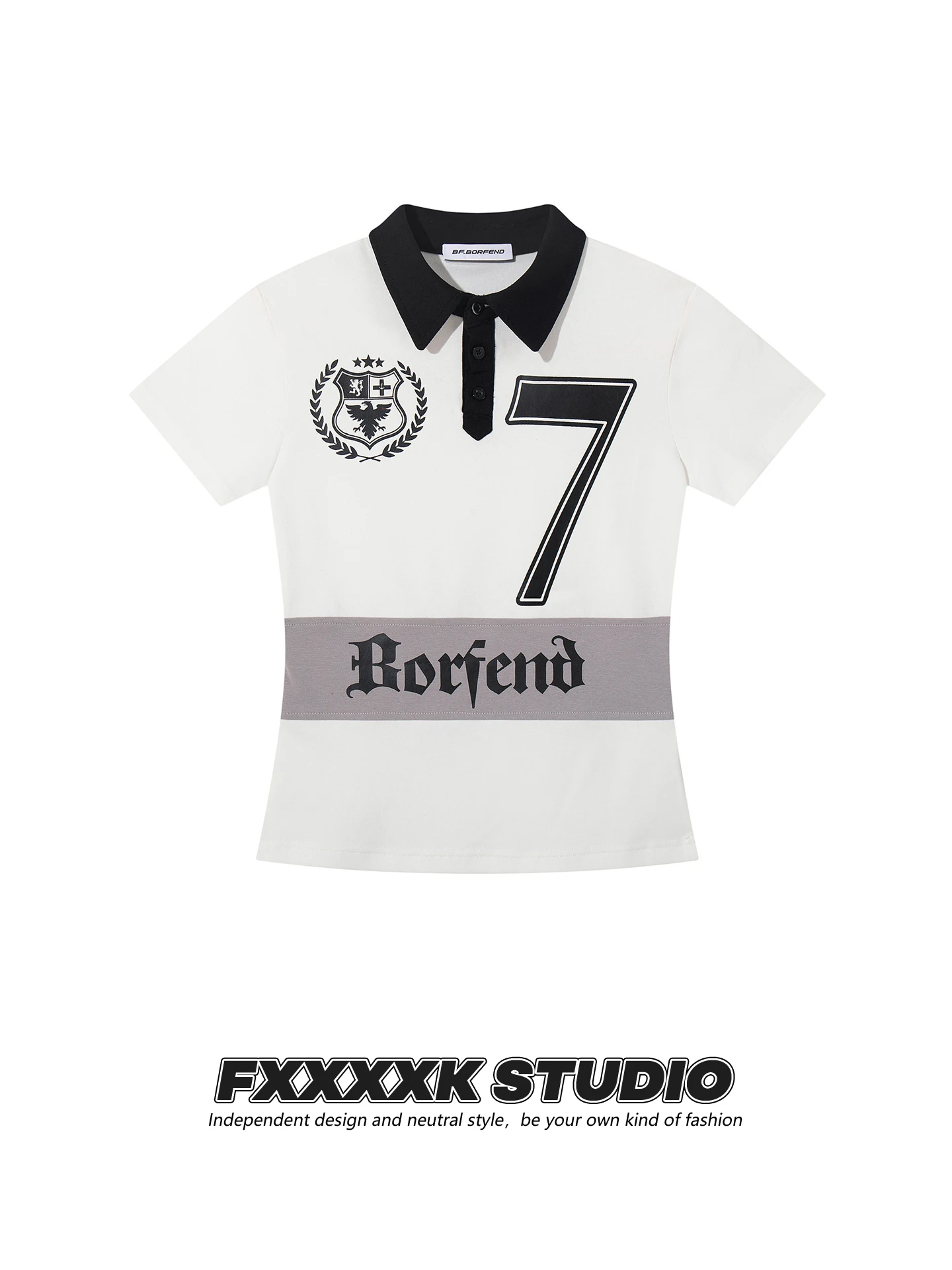 デザイン性の高い肩当ての2色使いシフォンレディースTシャツ【花柄・フィット感ある短めスタイル】