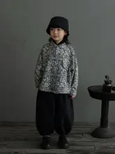 子供用 ヴィンテージ風 長袖トップス【花柄シャツ・ベスト・ロングパンツ】（セットアップ対応）