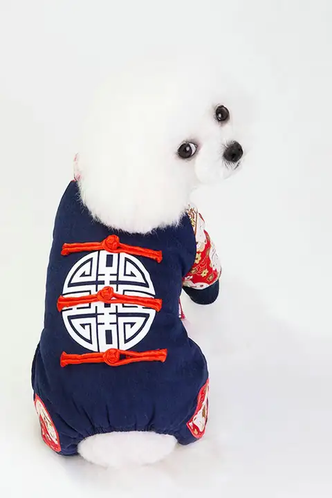 ペット用 和風唐装 秋冬用コーギー服【小型犬・ビションフリーゼ対応・お正月・クリスマス向け】