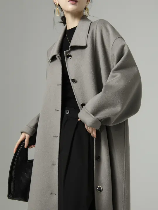 上質なダブルフェイスカシミヤコート【ロング丈・テーラーカラー・シングルボタン】