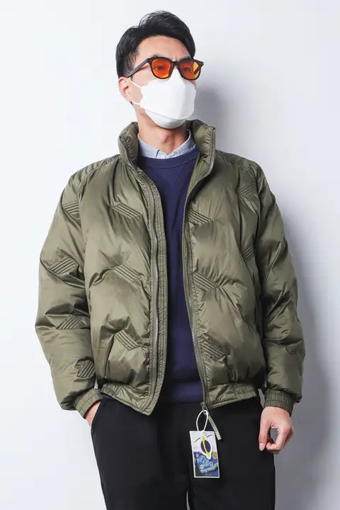 秋冬用 ヴィンテージ風立襟工装ジャケット【肩口切替・羽毛入り・極上の柔らかさ】