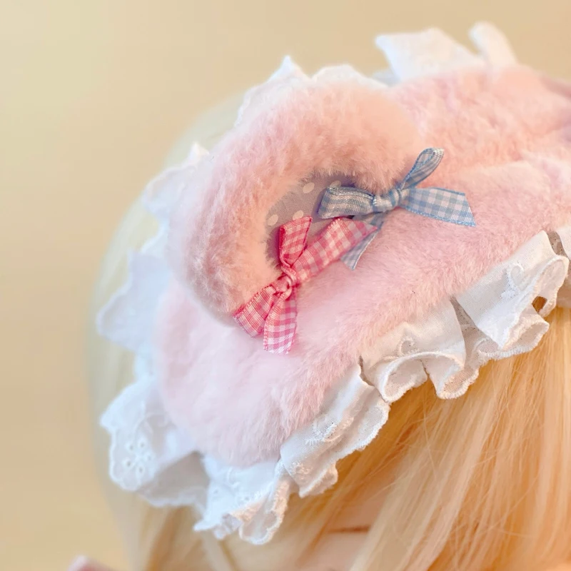 本守造手作りファー小熊デザインヘアバンド：パステルカラーで女性に人気のプレゼントアイテム