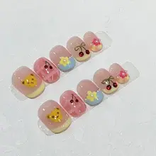 かわいいカートゥーンデザインの手描きネイル【学生向け・ショートタイプ・極上の柔らかさ】