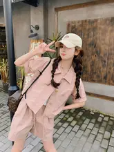 かわいいデザインのピンク色カジュアルセットアップ【女性用・夏用・スタイルアップ】（セットアップ対応）