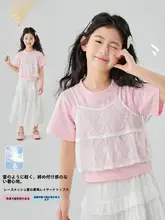 夏用女の子ティーシャツ【短袖・レース・薄手】（セットアップ対応）