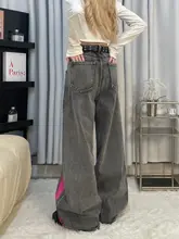 ストリートスタイルのデニムパンツ【ユニセックス・レトロ風・グラフィックプリント・ワイドストレート】