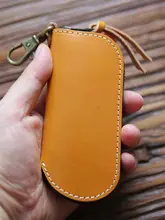 レトロ風ハンドメイド メンズ牛革大容量キーホルダー【シンプルなファスナー・ウエストバッグ装着可能】