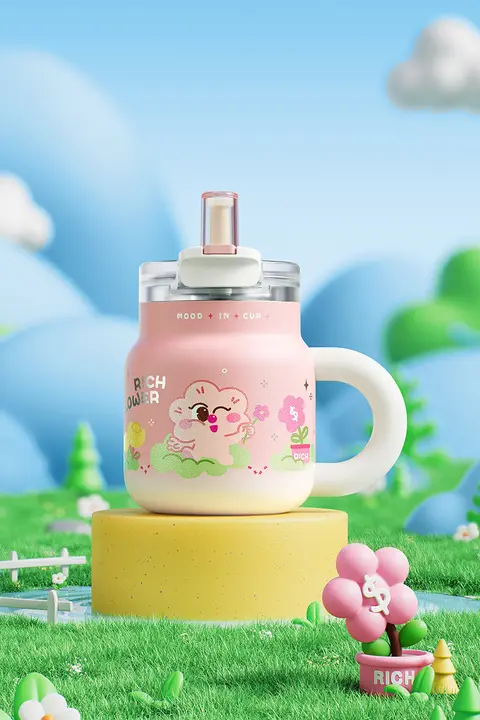 Relea 大容量保温マグカップ【ストロー付き・女性向け・泡茶やアイスドリンクに最適】