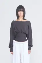 春夏向けの魅力的なオフショルダー透け感ブラウス【女性用・前後着用可能・フィット】