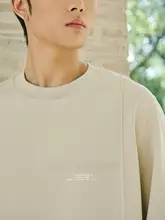 涼感サロナニットテクスチャー春用 メンズゆったりクルーネック長袖Tシャツ