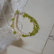 オリーブストーンと淡水パールのブレスレット【春のナチュラルスタイル・癒し系・女性へのギフト】