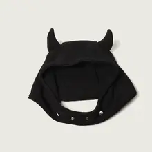 デーモン角付きフリース帽子【男女兼用・ブラック・耳あて付き・寒冷対策】