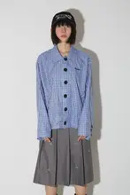 青いチェック柄の長袖シャツ【ゆったりデザイン・春夏用】