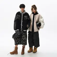 アメリカンレトロ刺繍ウールボンバージャケット【春秋用・ルーズフィット・カジュアル】（セットアップ対応）