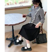 グレーのプリーツハイウエストAラインスカート【JK制服スタイル・中長丈・小柄対応】