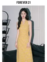 Forever 21 ドーパミンイエローチェック Vネック ドレス