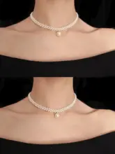 フランス風 ヴィンテージデザインの上品な編み込みパールネックレス【ロングチェーン】