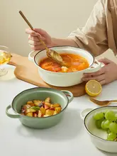 両耳ボウル 家庭用 大型 陶器 創造的 ラーメンボウル 高い美的 セラダボウル
