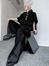 オリジナルデザイン フード付きTシャツ【ショートスリーブ・スポーツカジュアル】とワイドパンツ【コントラスト配色・フィット】（セットアップ対応）