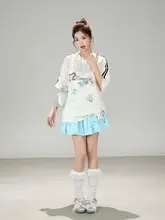 千禧印花スポーツVネック短袖Tシャツ【アメリカンレトロ・ユニセックス・ゆったり】（セットアッ  プ対応）