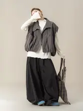 グレーのレトロスタイル襟付きベスト【秋用・ゆったりシルエット・カジュアル】