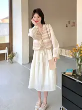 初恋を思わせる少女感のある連衣裙【Vネック・ロングスカート・カラーコントラスト】（セットアップ対応）