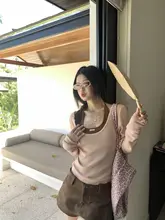 掛け襟デザインのニットトップス【春夏用・レイヤードスタイル・カジュアルな印象】（セットアップ対応）