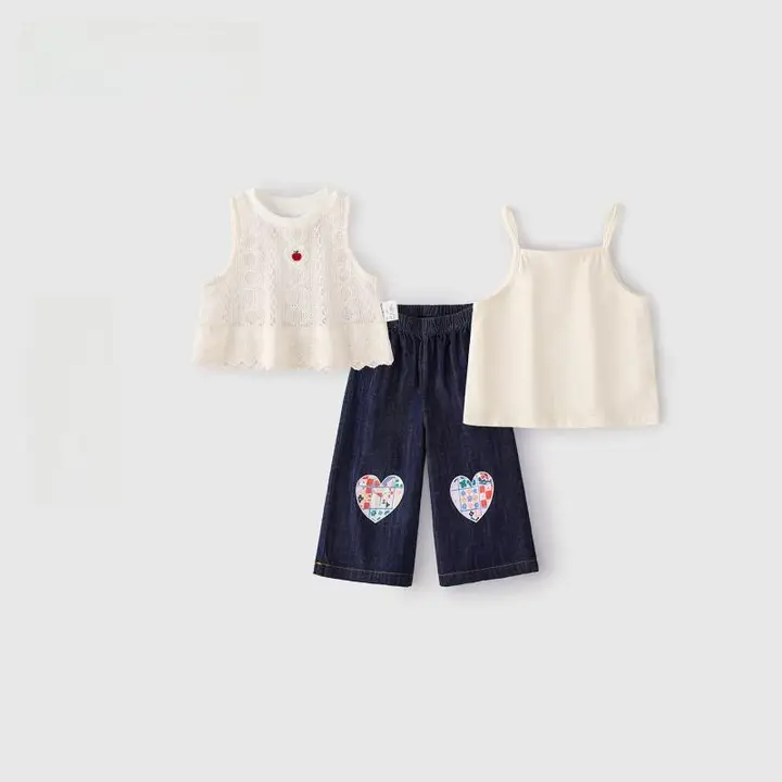夏用 女の子用タンクトップとデニムパンツ【薄手・カジュアル】（セットアップ対応）