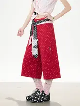 ヴィンテージ風ドット柄ワイドレッグ七分パンツ【Y2Kスタイル・女性用・スイート＆クール】（セットアップ対応）