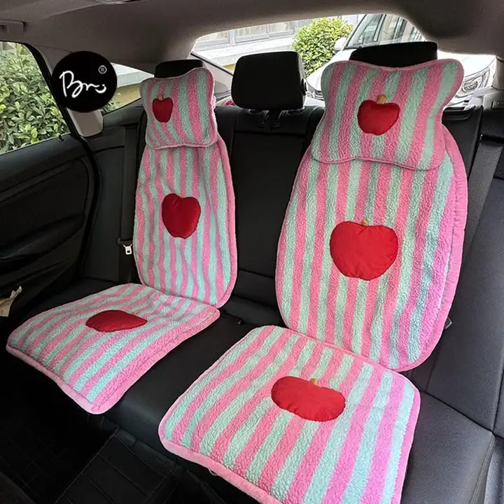 りんご クッション モコモコ あったか 車載 シートクッション 背当て 枕 インテリア 冬 ポップカラー