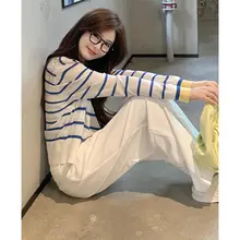 上品なストライプニット・カーディガン【春秋用・小柄対応・二点セットアップ対応】